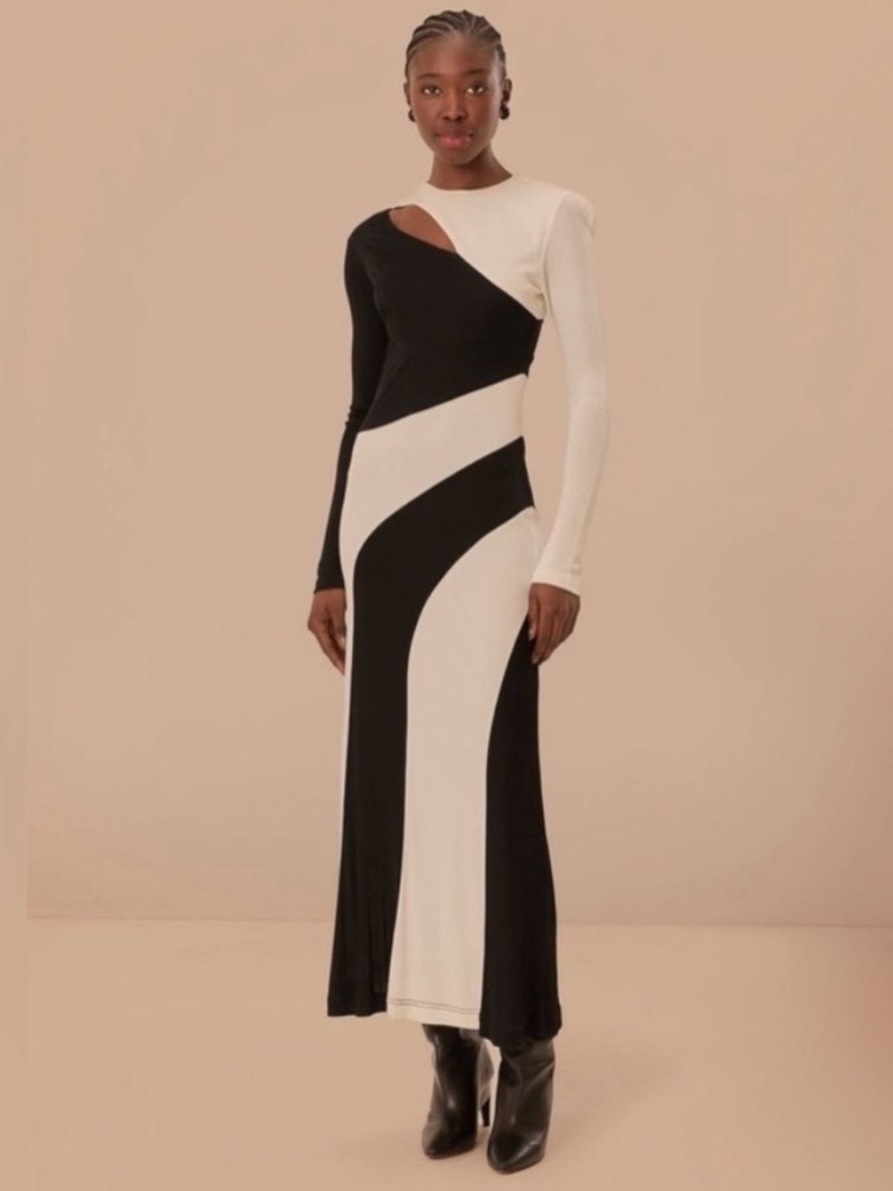 Farm Rio Black and White Shoulder Cut Out Long Sleeve Dress Size XL
